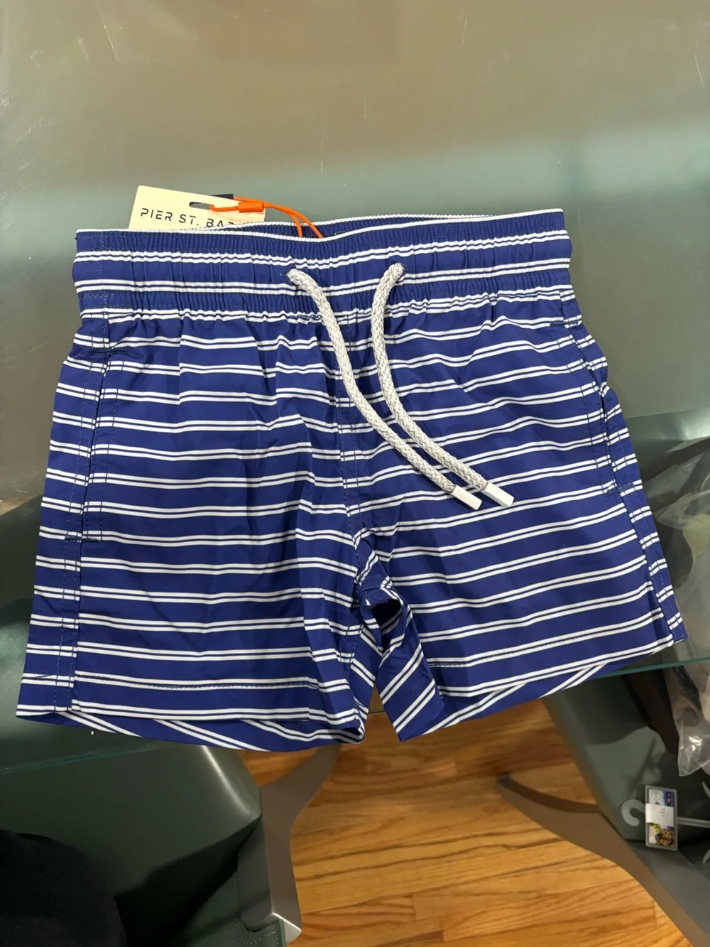 Pier St Barths Boys Navy Stripe Swim Shorts